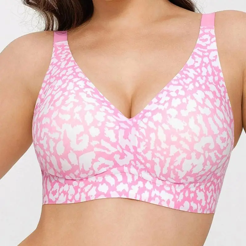 Wireless No Underwire Leopard Print Jelly Bra Everyday Comfort Push Up Seamless T-Shirt Bra