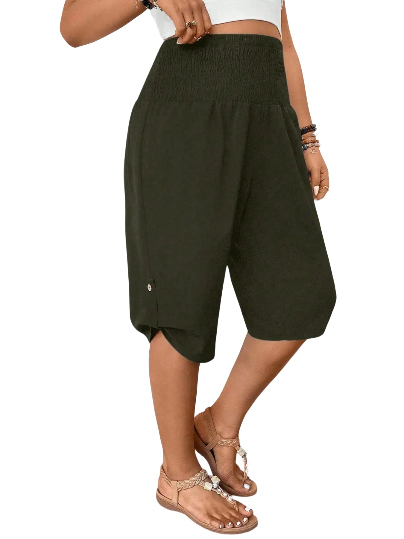 Women's Casual Tummy Control High Waist Fitted Wide Leg Capri Pants