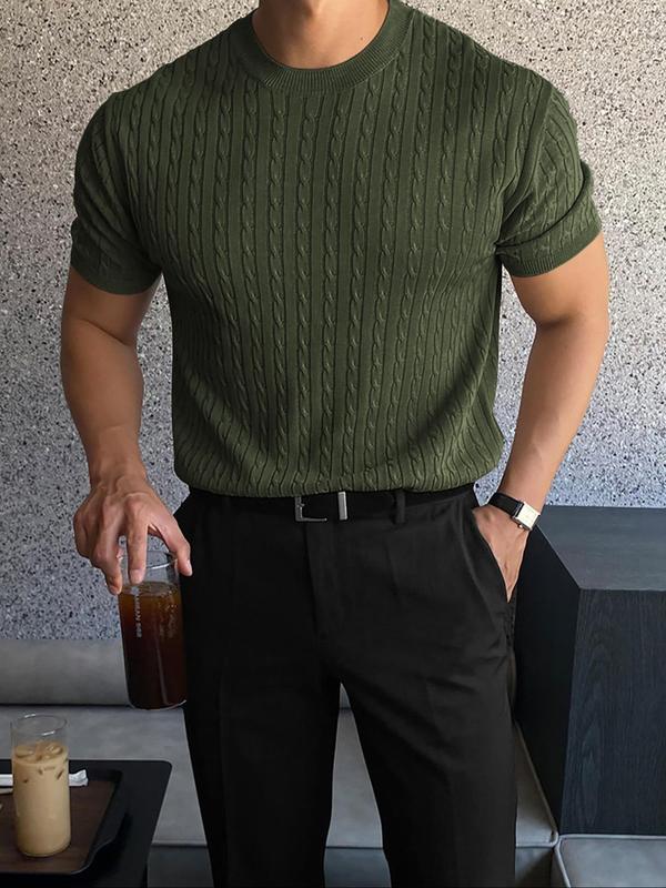 Men’s Slim Cable Knit Crew Neck Top – Lightweight Casual Knit for Spring & Summer