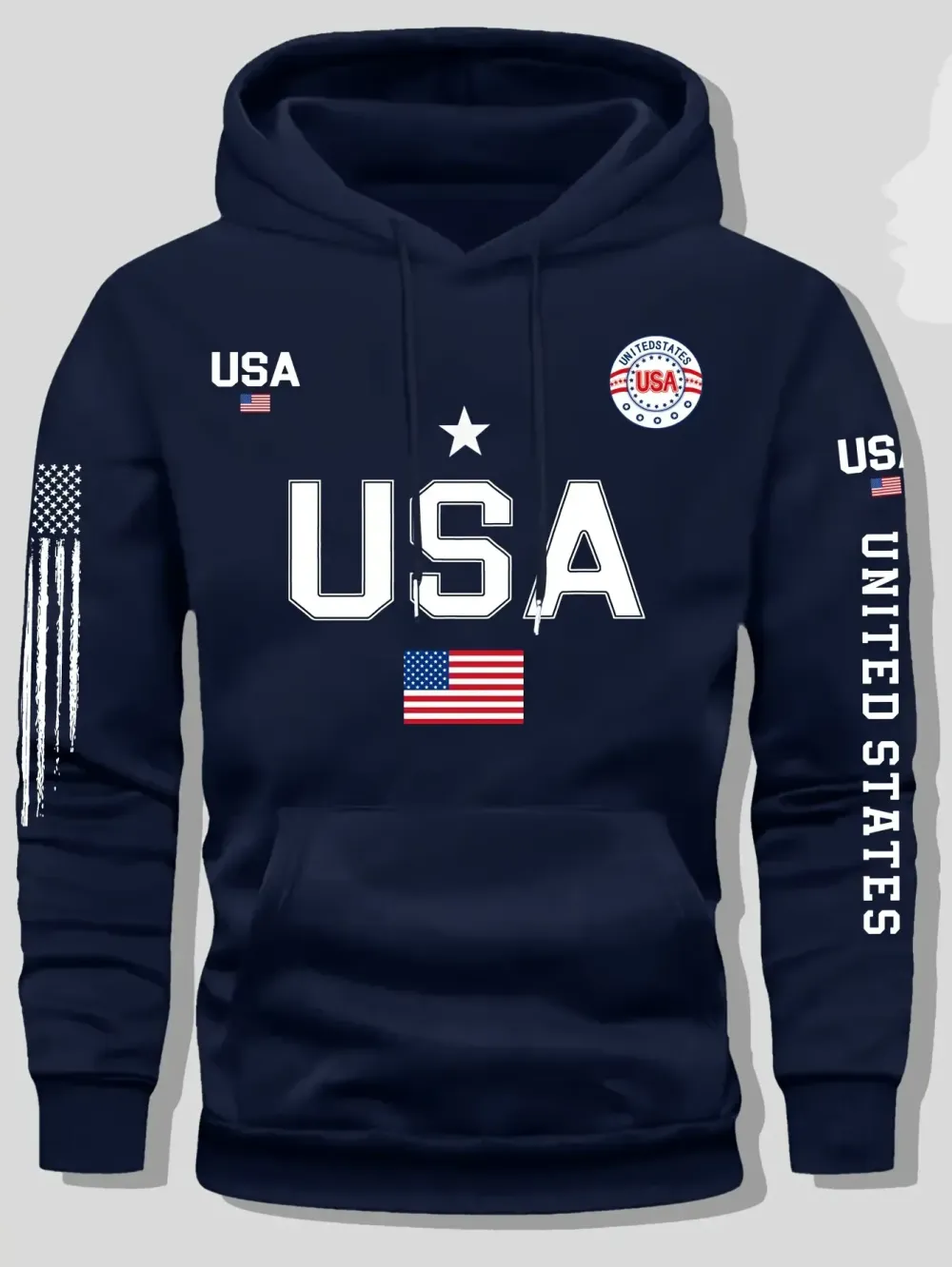 Men's fleece sweatshirt, United States letter print unisex casual knit fabric pullover for students and couples fashion hoodie
