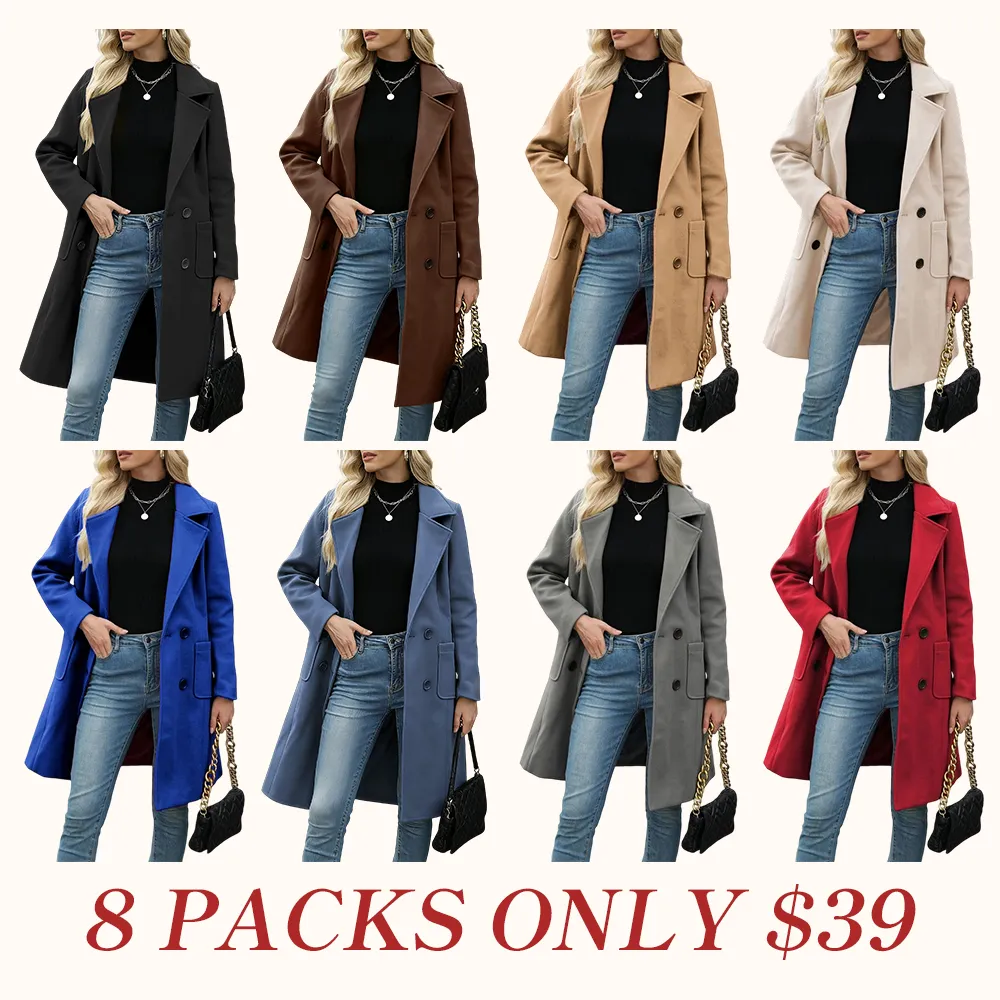 Women Winter Wool Blend Camel Mid-Long Coat