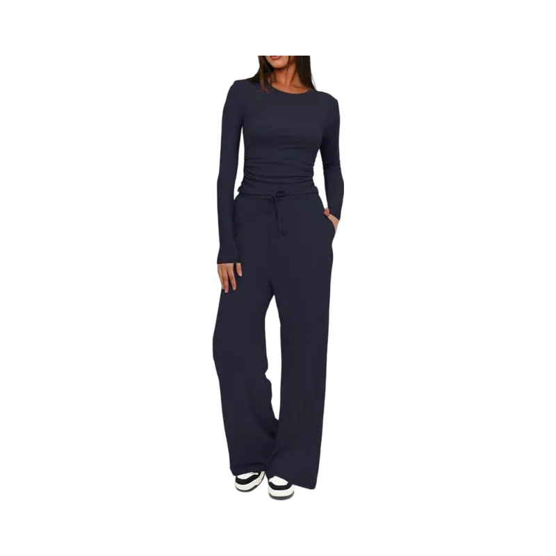 Women's Solid Ruched Drawstring Loungewear Set