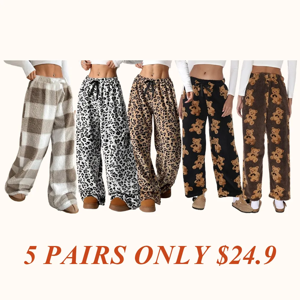 Winter New Vintage Plaid Elastic Straight Loose Thick Warm Casual Pants