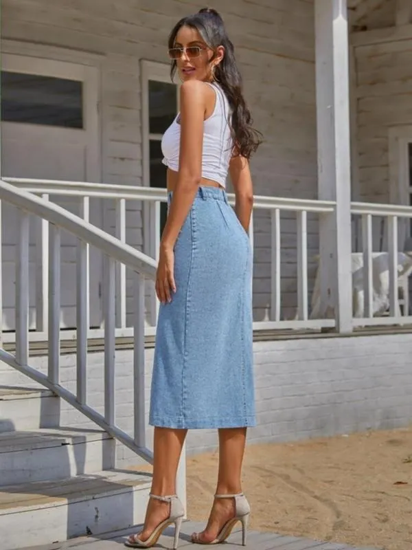 Women's Button Front Denim Skirt