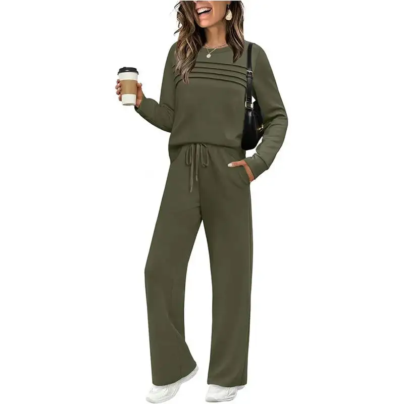 ✨Women's Long-Sleeve Pullover Tracksuit Set - Soft Drawstring 2-Piece Outfits