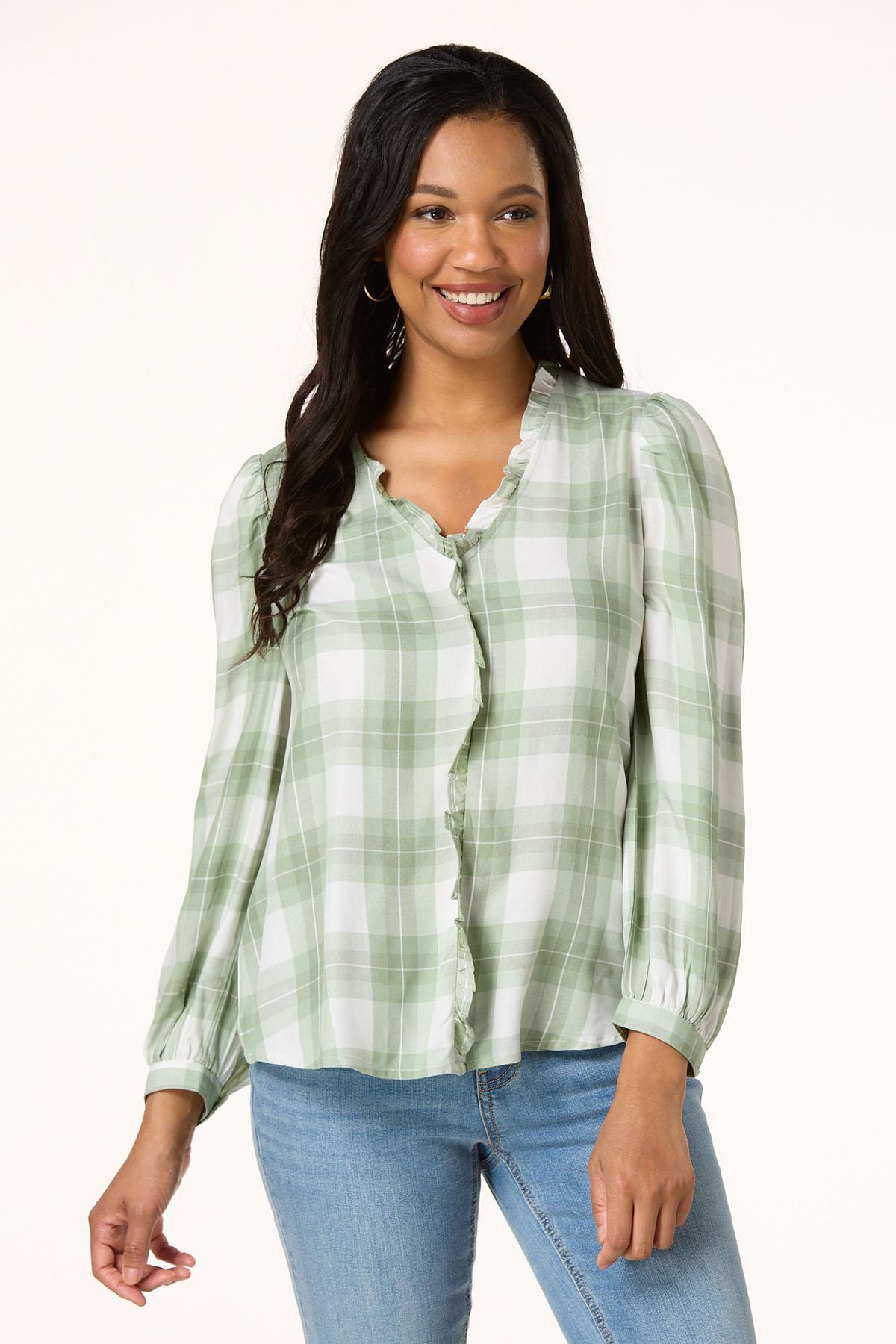 Plaid Ruffled Neck Top