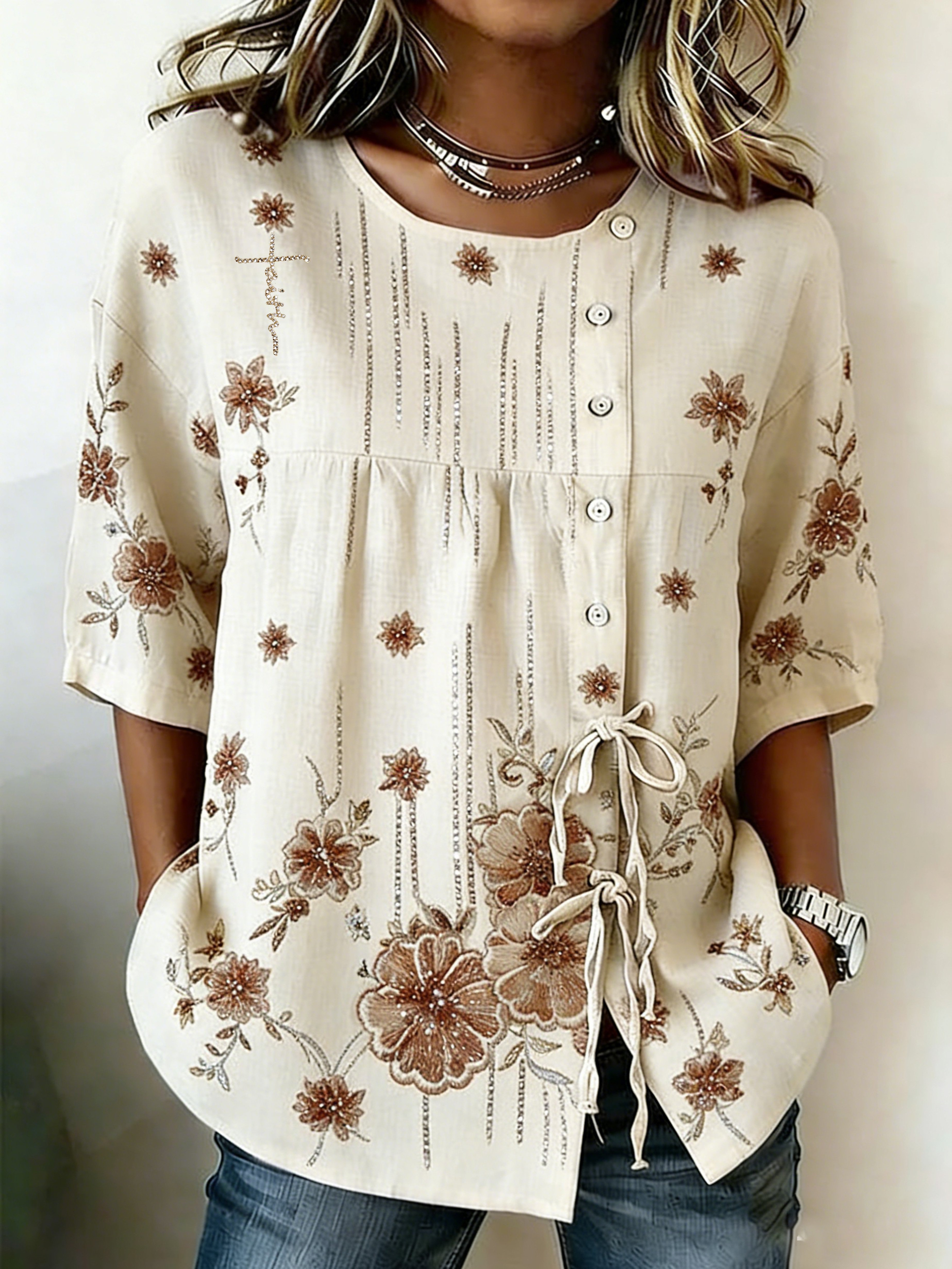Women's Retro Faith Floral Print Top- Fast Shipping