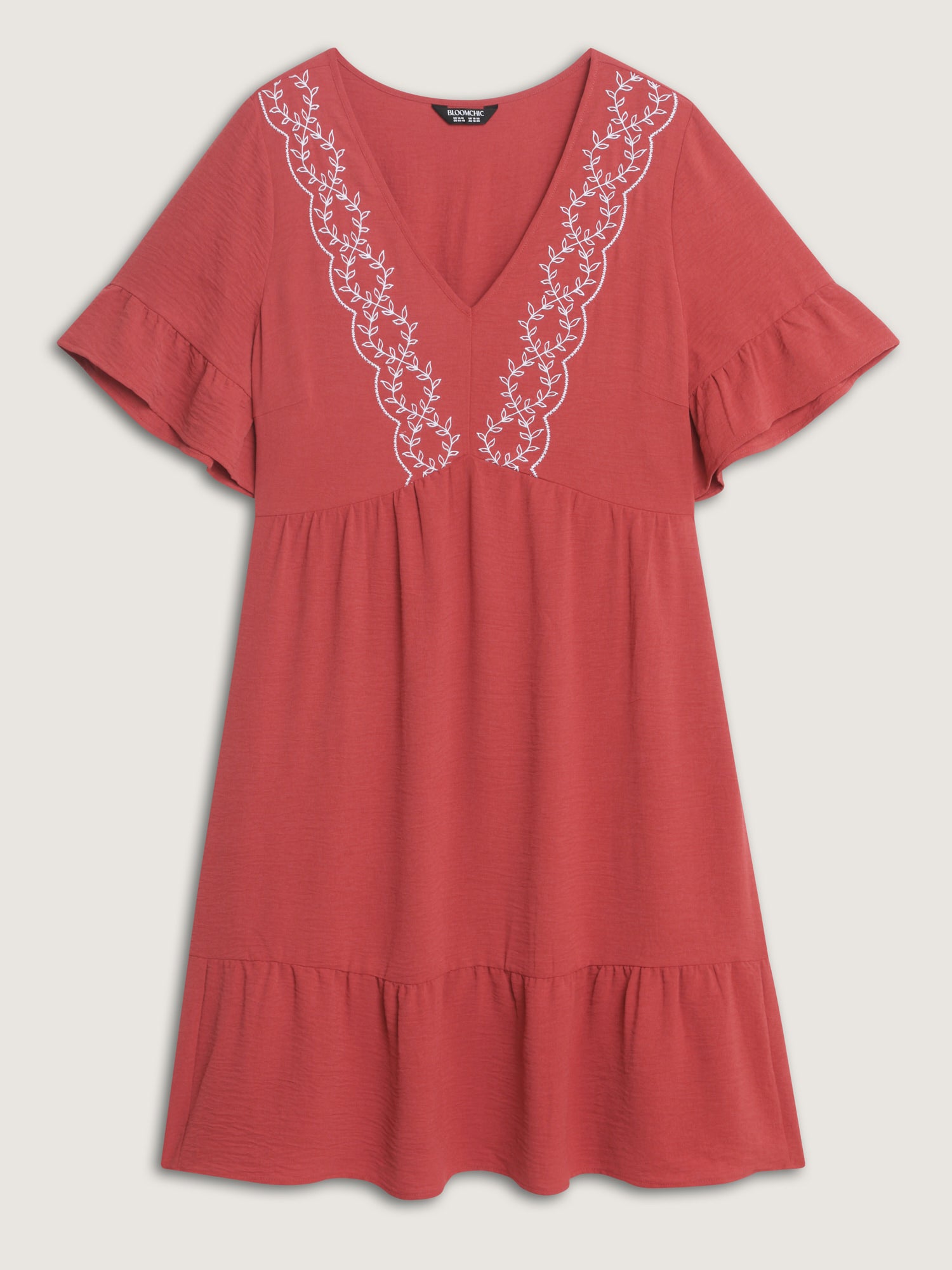 Floral Embroidery V-Neck Tiered Mini Dress