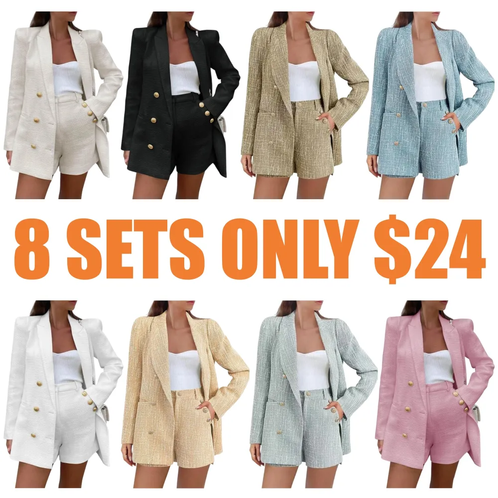 Women's 2 Piece Tweed Blazer Shorts Set