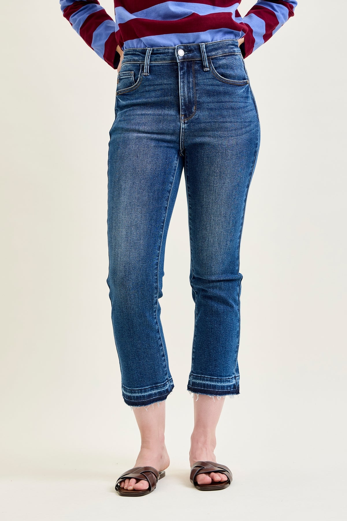 Aurora High Rise Vintage Wash Kick Flare With Released Hem