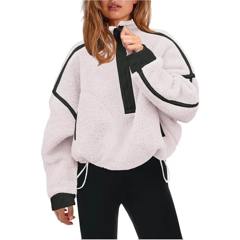 Women Sherpa Fleece Warm Oversized Half Zip Sweater