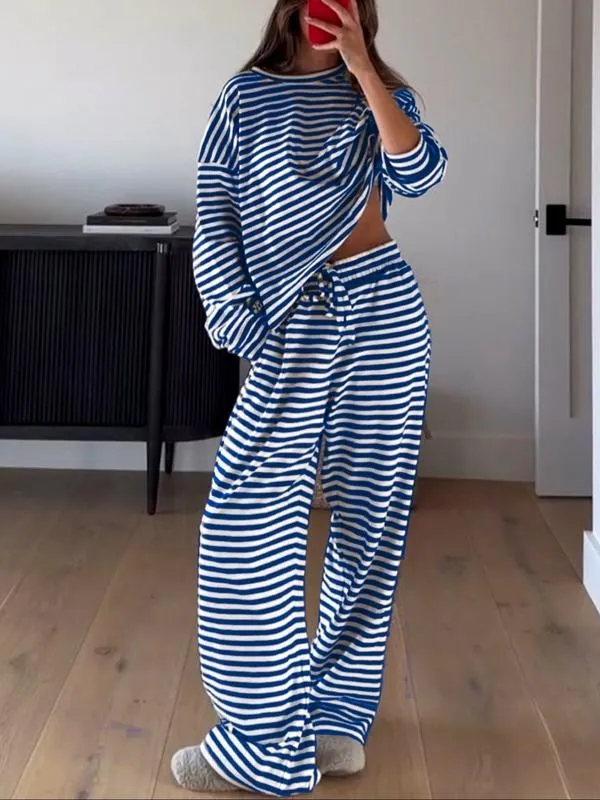 Women's Casual Striped Long Sleeve Top & Pants Set