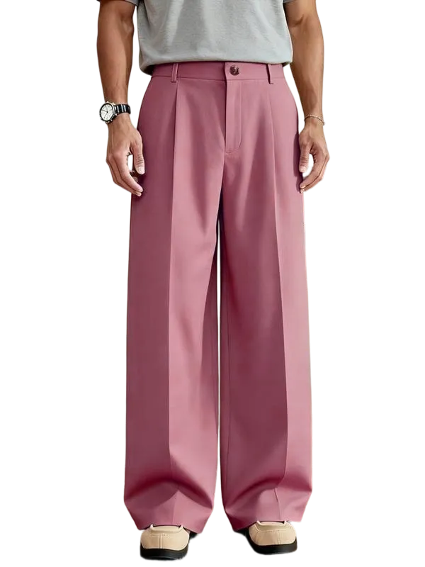 Men's Casual Versatile Solid Color Wide Leg Pants, Unique Button Design, Fitted Style