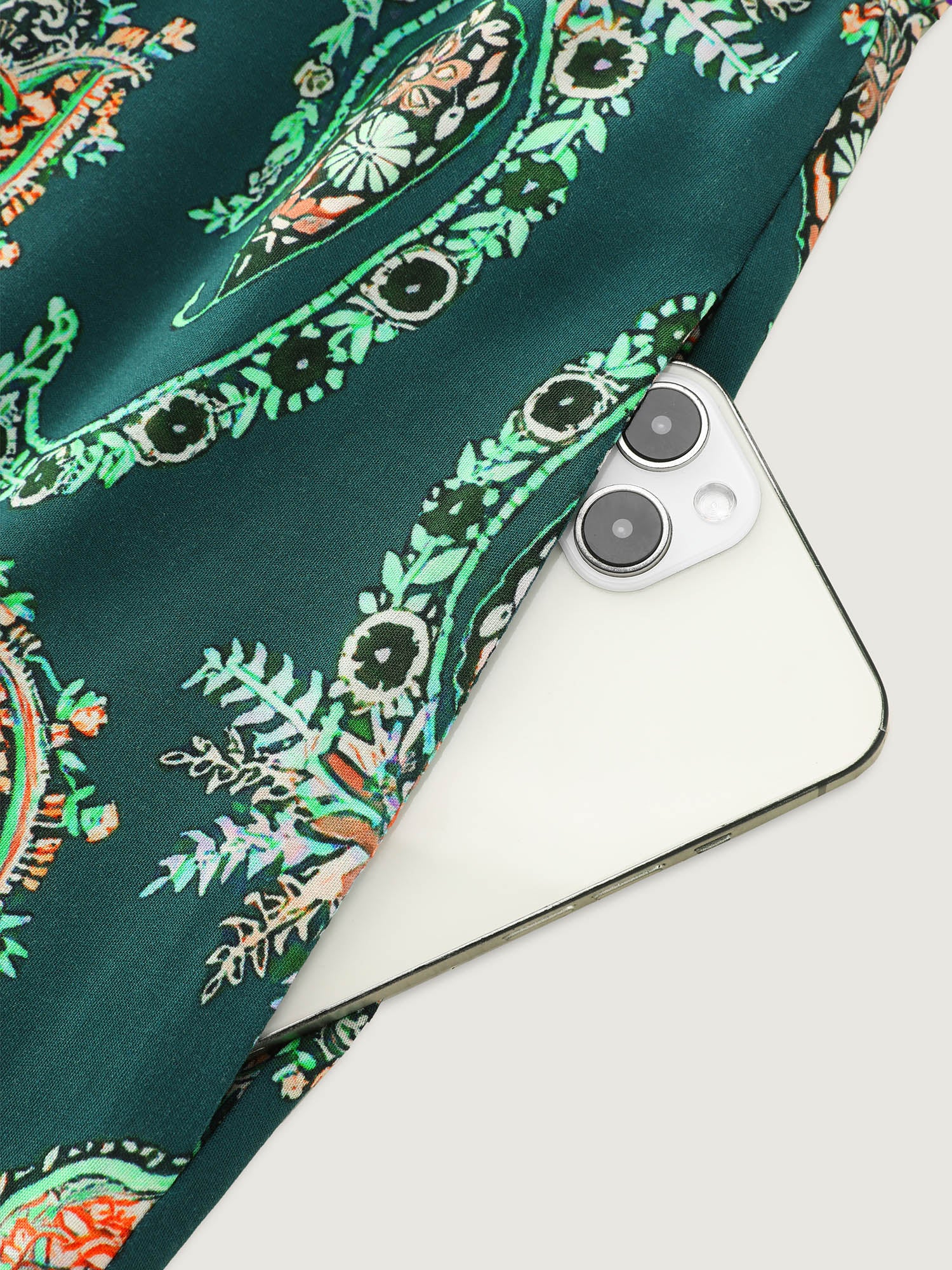 Paisley Print Ruched Adjustable Bodice Maxi Dress