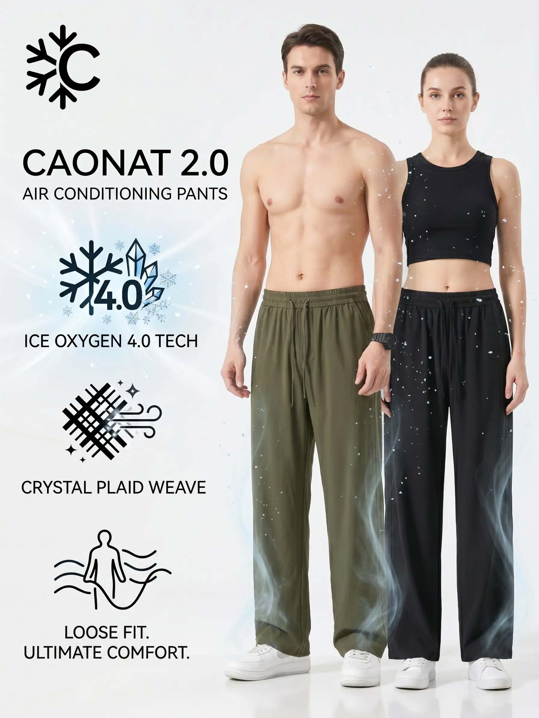 air conditioning pants, Ice Cooling Straight Pants, Unisex Lightweight Breathable Stretch Basic Plain All-Seasons Summer Casual Trousers