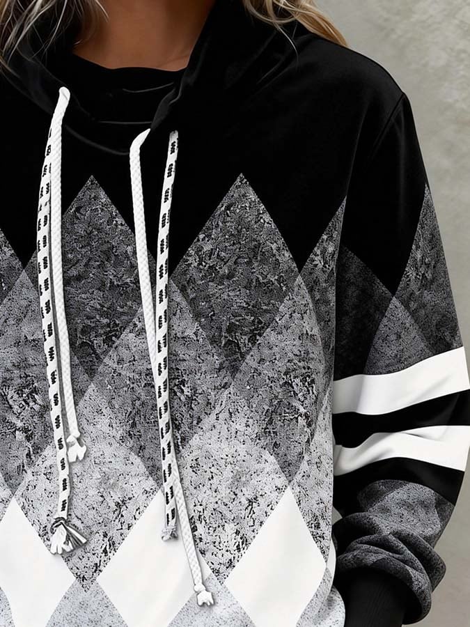 Women'S Casual Color-Block Printed Patchwork Pullover Sweatshirt