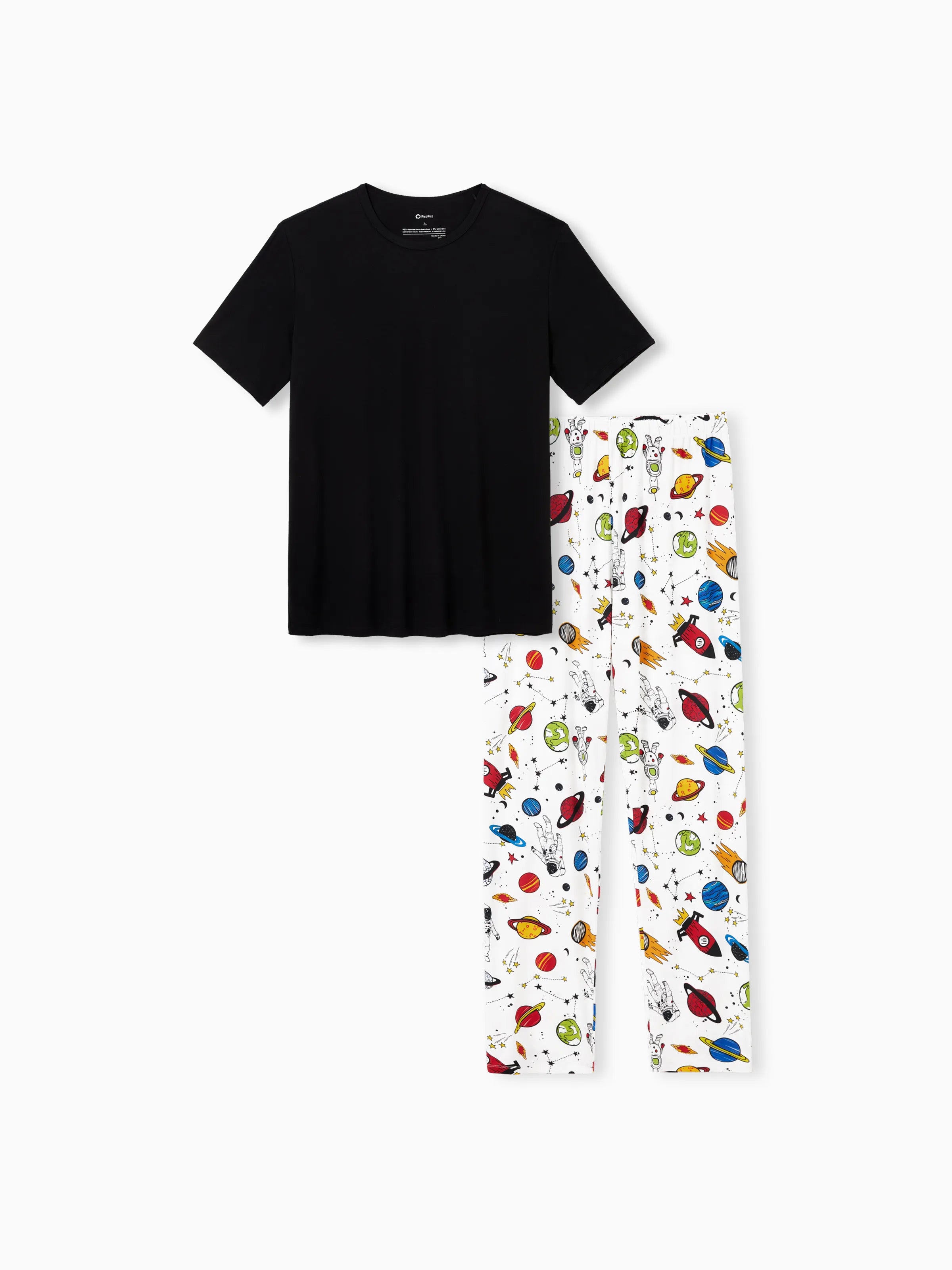 Bamboo Family Pajamas Space Theme Print Short-sleeve Matching Pajama set ( Snug-Fitting for Children ) White