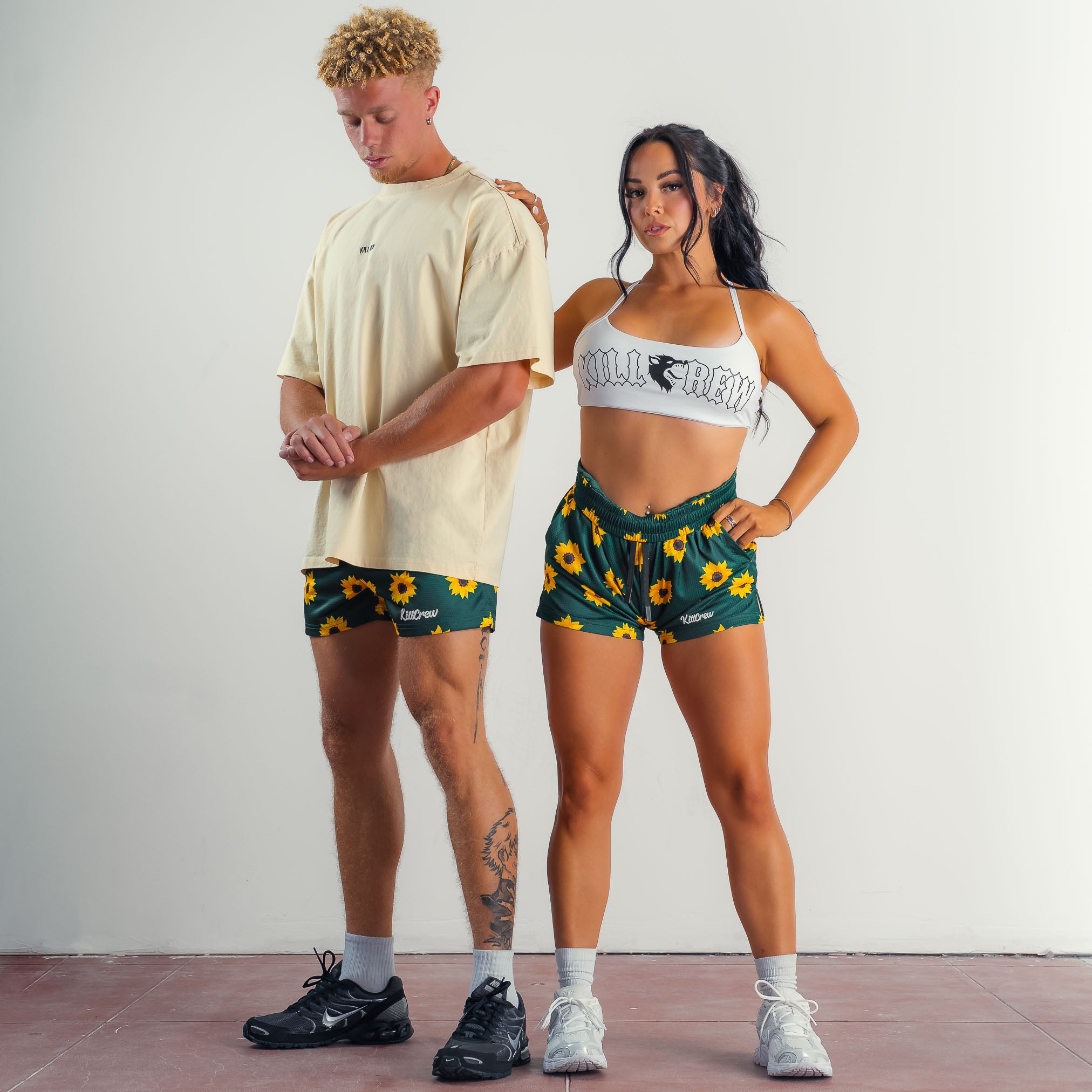 MUAY THAI SHORTS (MID THIGH CUT) SUNFLOWER - GREEN