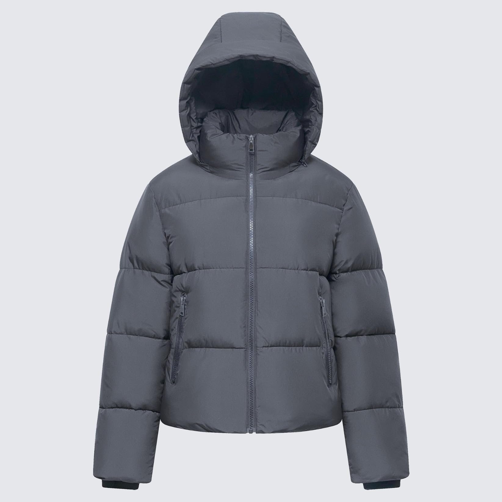 WarmCore Premium Short Puffer Jackets with Removable Hood & Optional Faux Fur Linging, Lady Casual Outerwear Longsleeves Zip Pockets Warm Quilted Coat