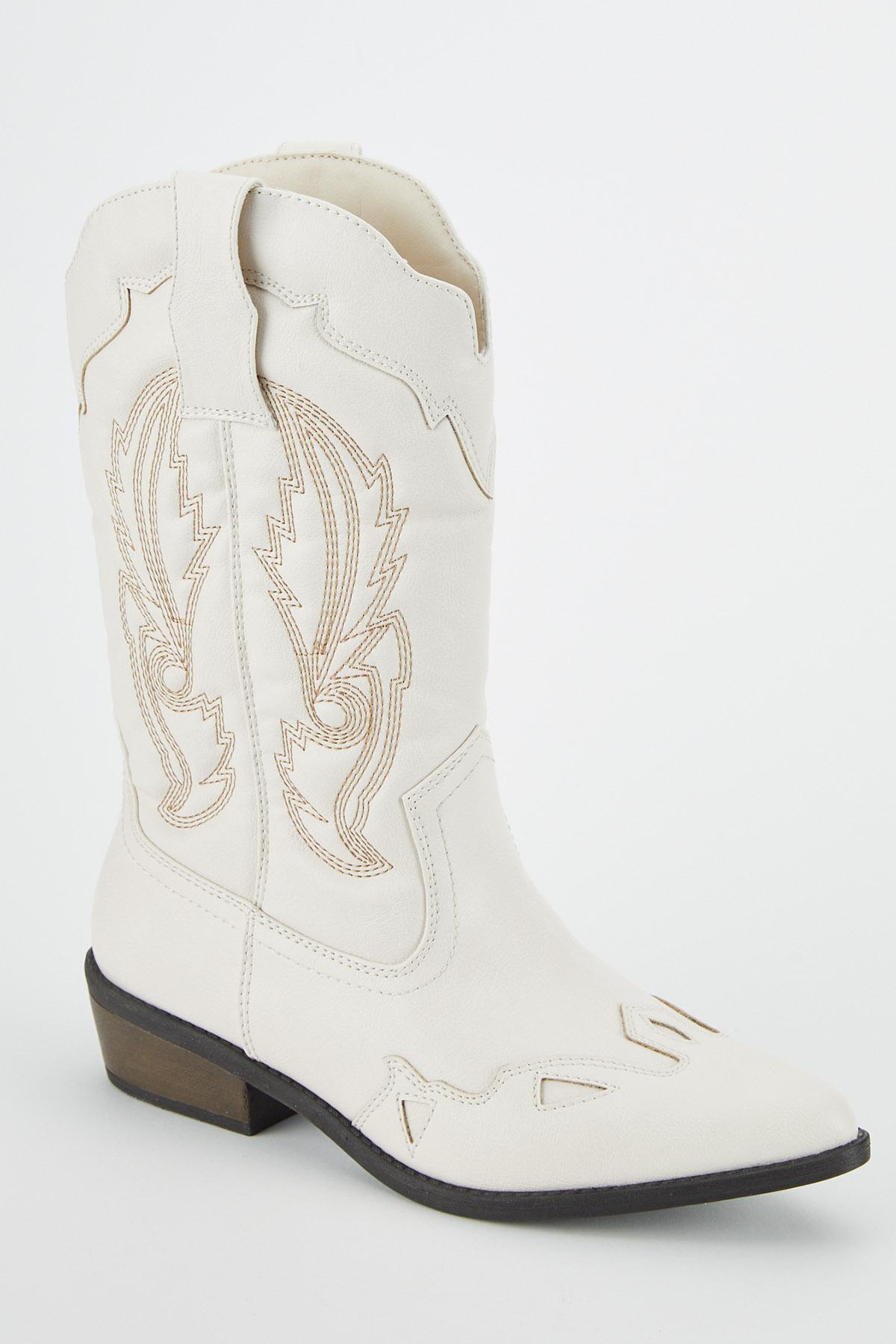 Ivory Stitched Western Boots