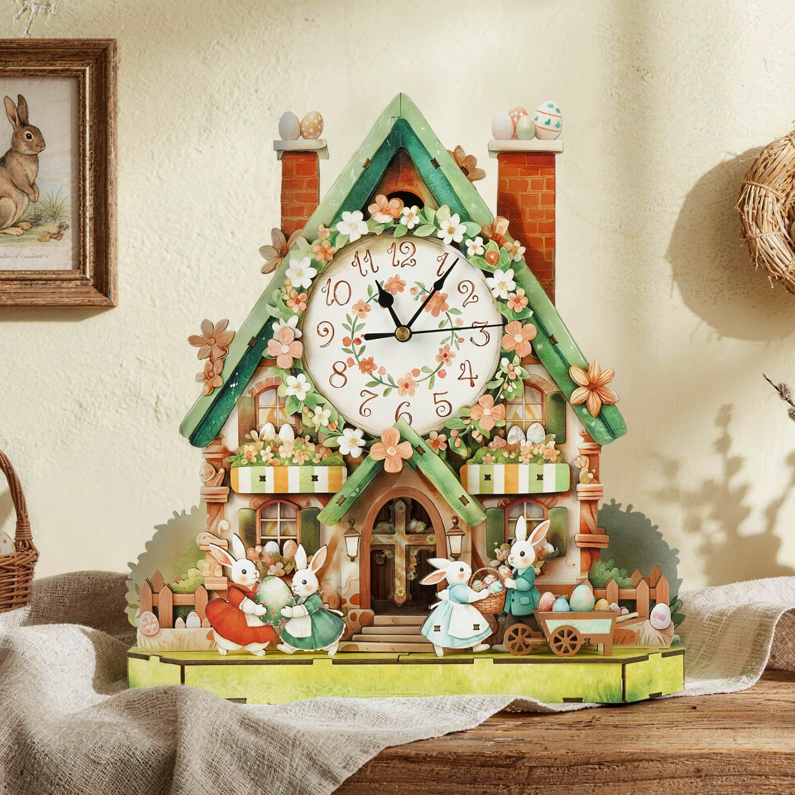 Easter Egg Hut– DIY Wooden Clock, 3D Puzzle Craft Kit