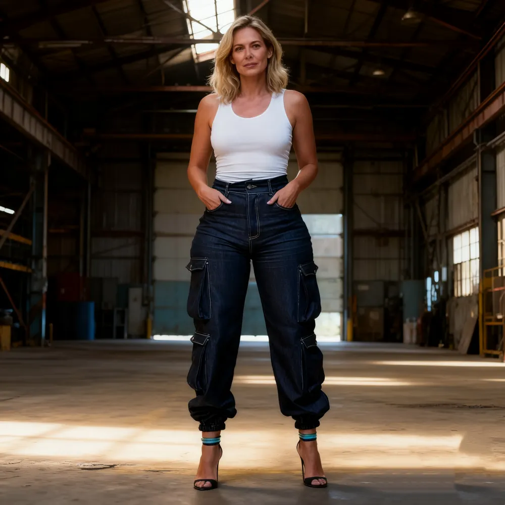 Women's Y2K High-Waist Cargo Denim Flap Pocket Pants