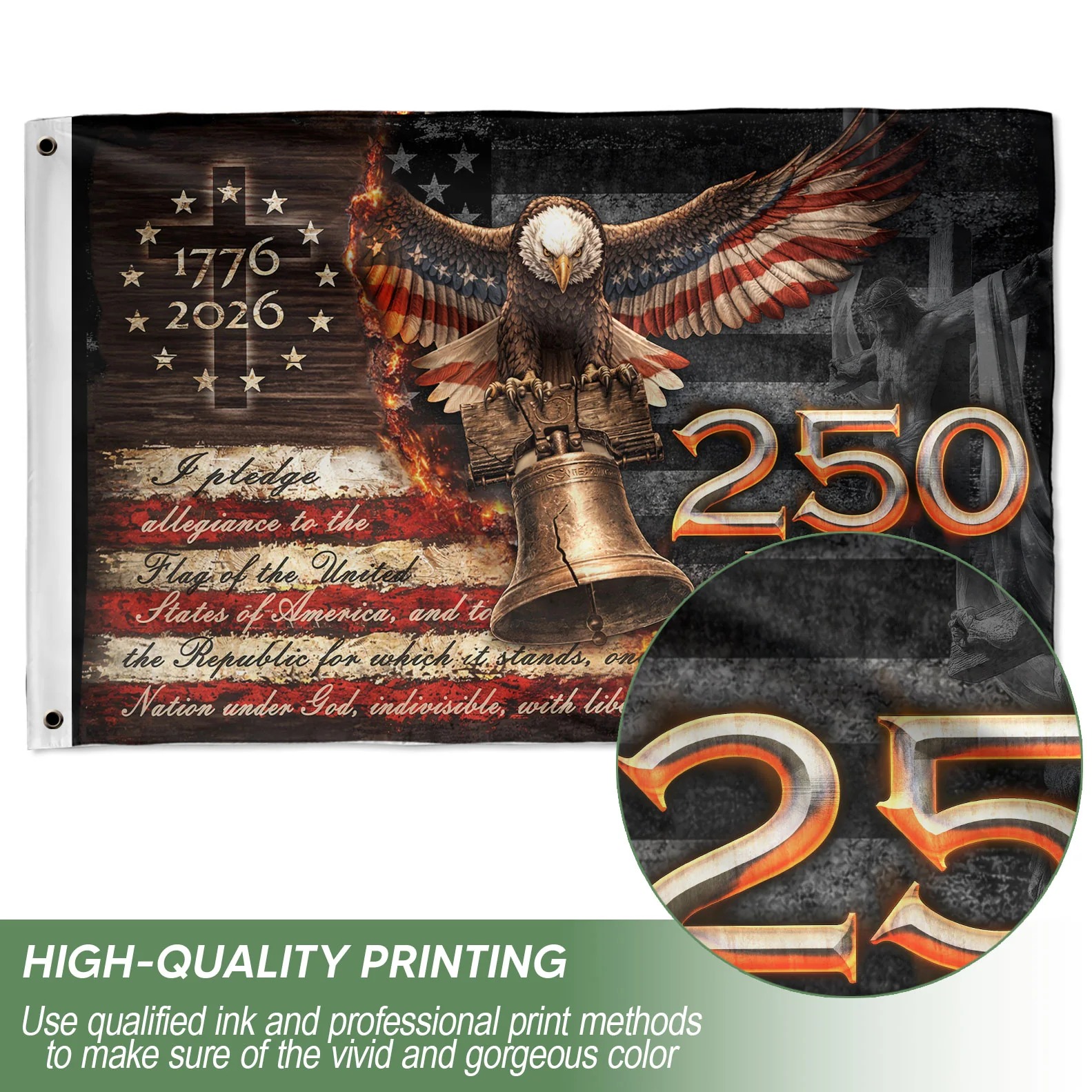 250 Years of Freedom House Flag 1776-2026 Patriotic Eagle Liberty Bell