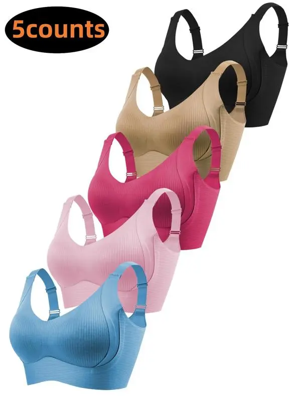 Women's Solid Color Wireless Bra, Comfortable Breathable Push Up Bra