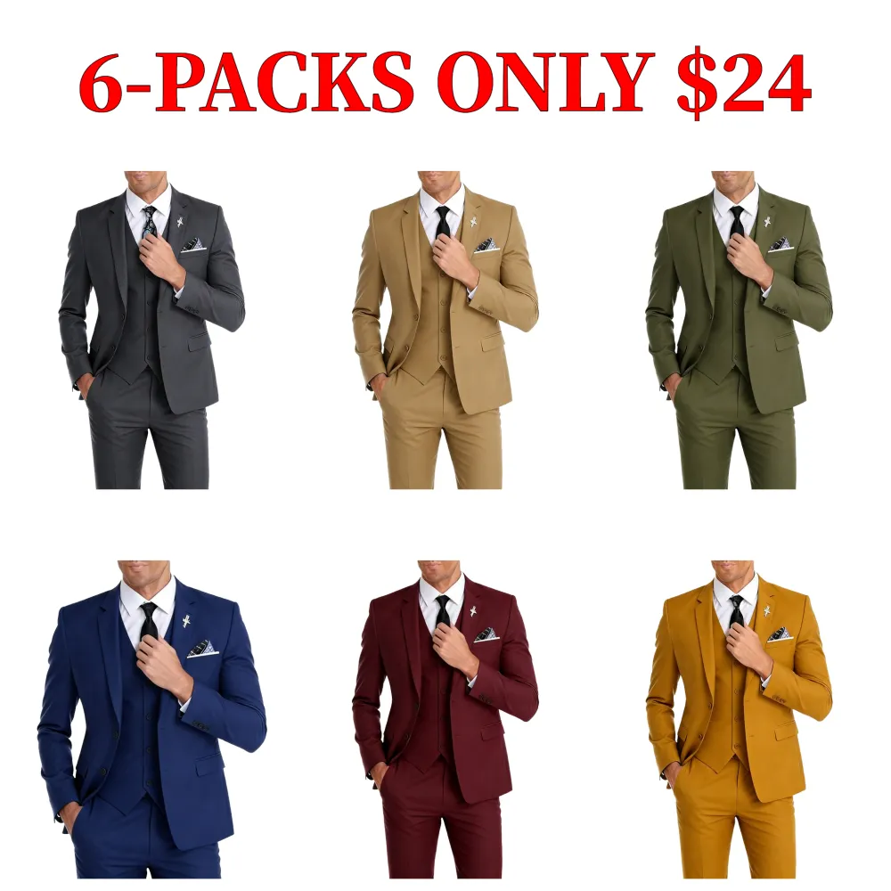 Mens Suit 3 Piece Set Slim Fit Wedding Groomsmen Suit for Men Two Buttons Suits Set Solid Jacket Vest Pants