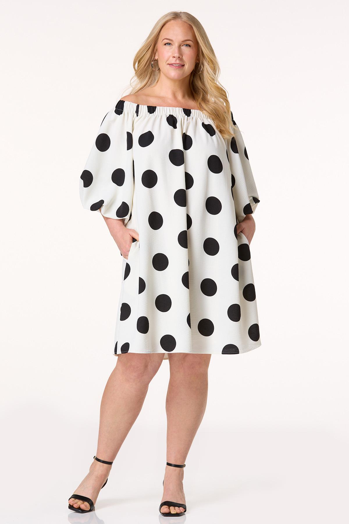 Plus Size Polka Dot Bubble Sleeve Dress