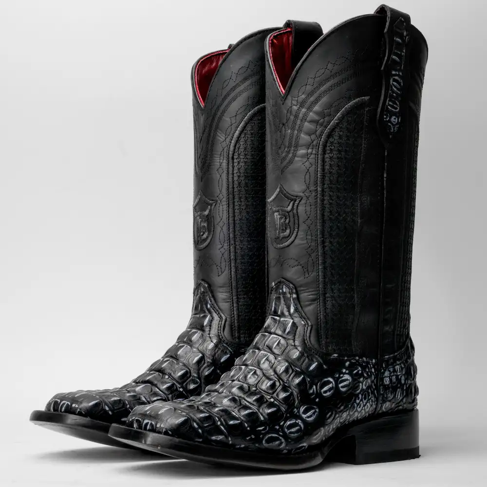 Black/Grey Caiman Hornback Leather Boots - Square Toe