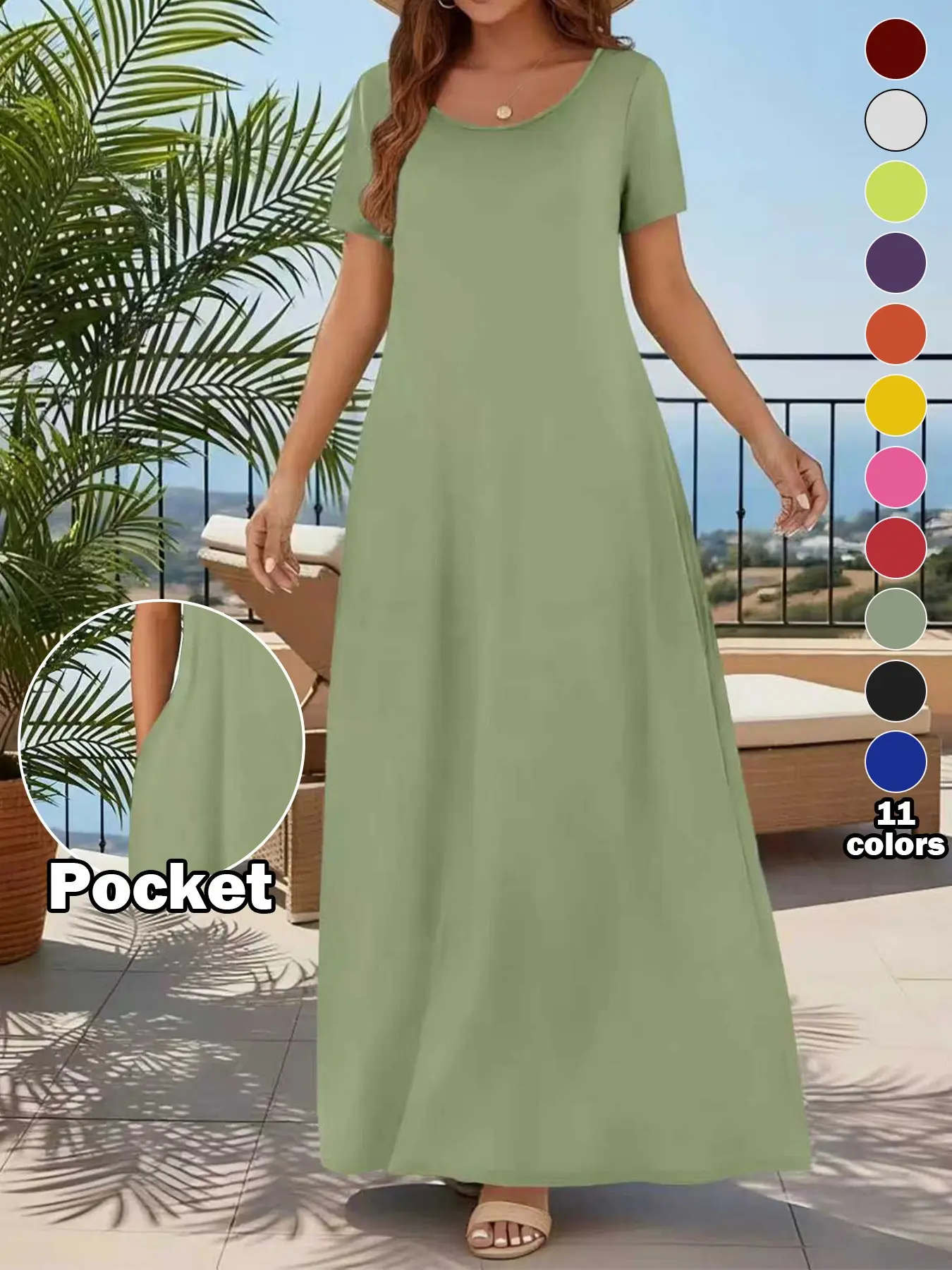 🔥8 PACK $24.99- Women's Casual Commuter Plain Minimalist Short Sleeve Dress with Pockets