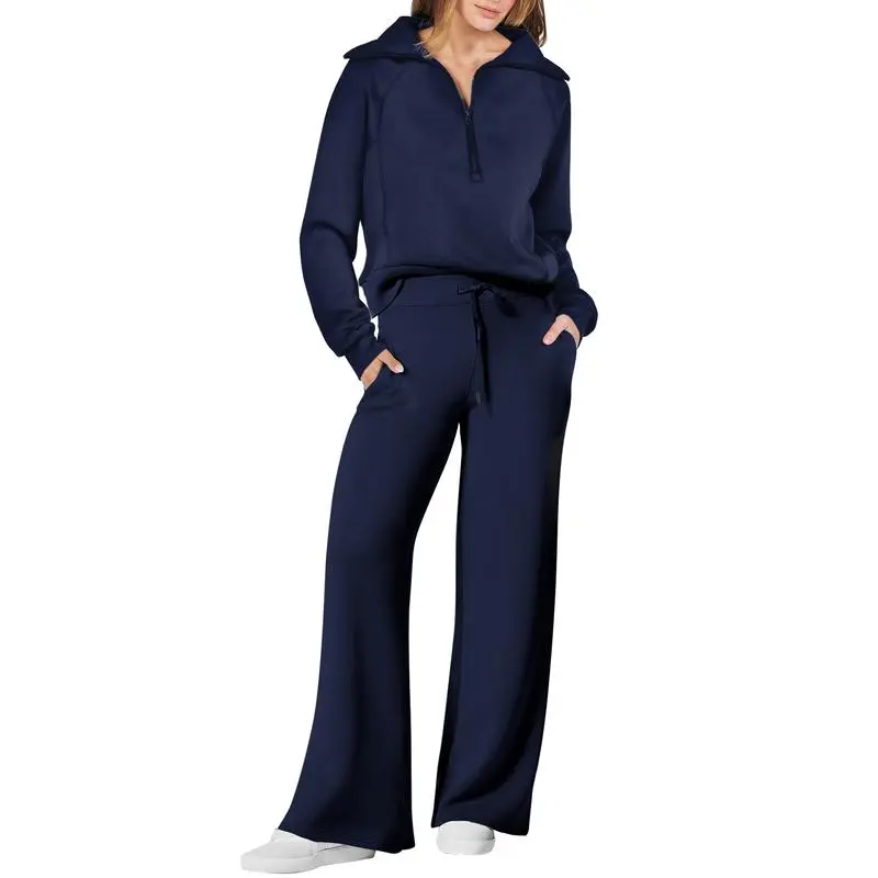 Women’s Half Zip Sweatshirt Wide Leg Sweatpant Lounge Set Tracksuit