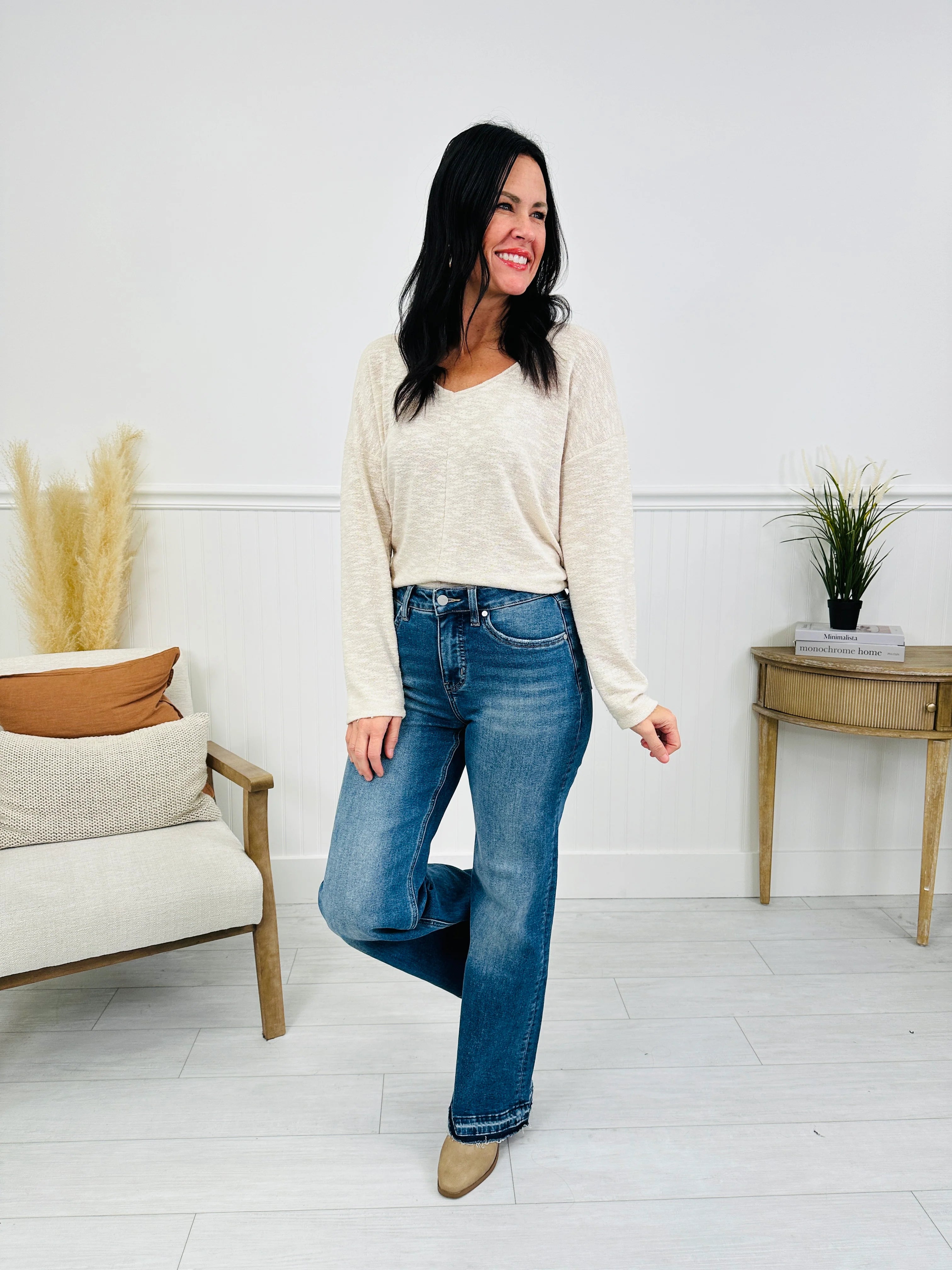 Effortless Release Tummy Control Wide Leg Release Hem Jeans