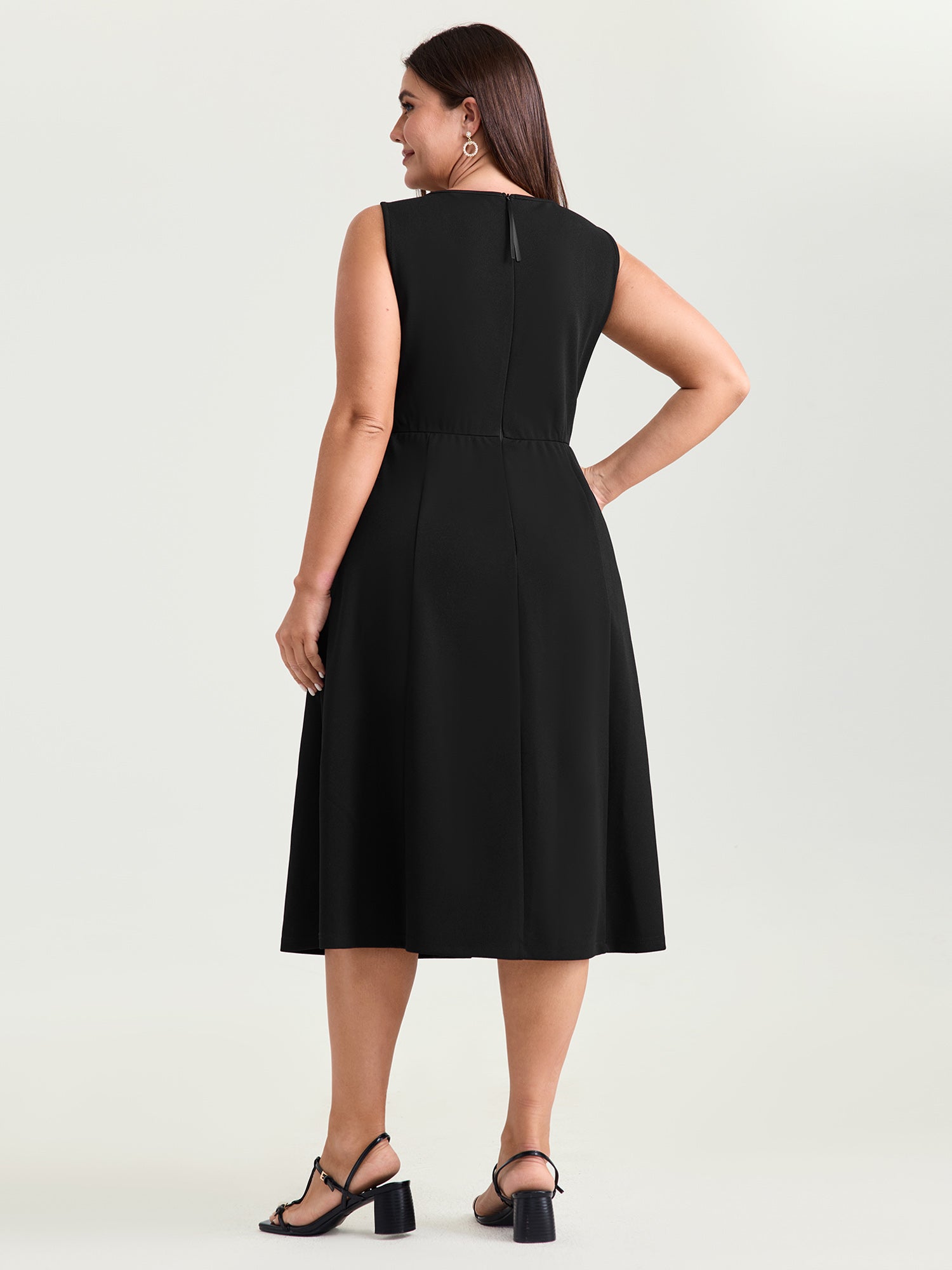 Stretchy Button Detail Fit And Flare Midi Dress