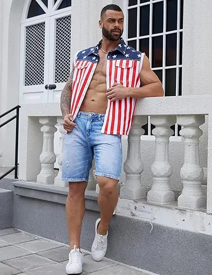 4th of July Men’s American Flag Denim Vest