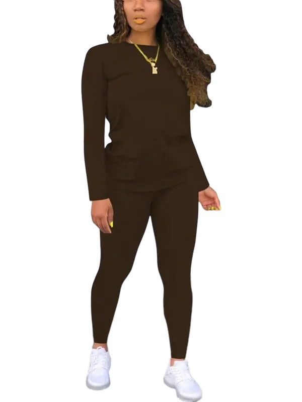 Women's solid color elastic waist pants suit