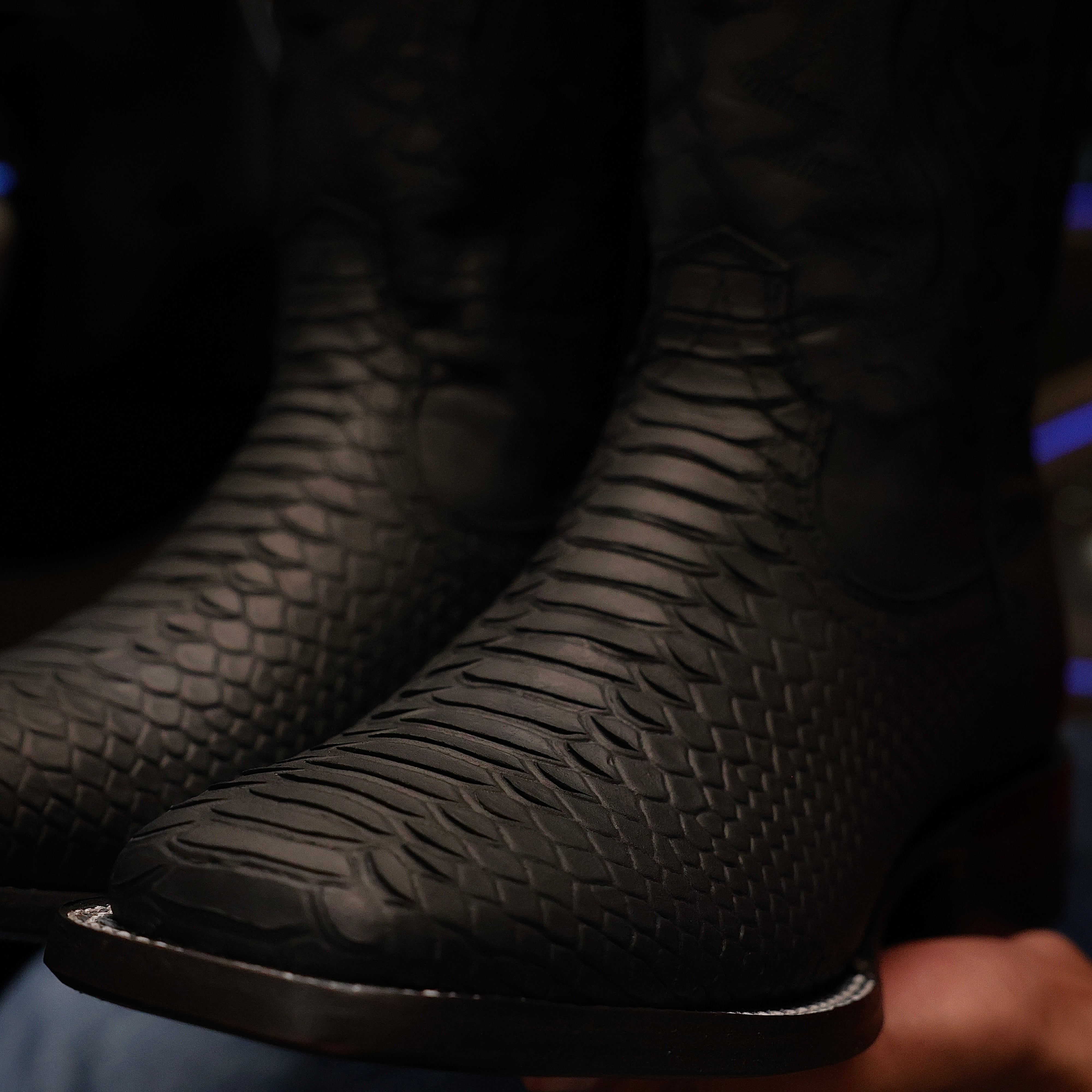 Matte Black Python Leather Boots - Square Toe