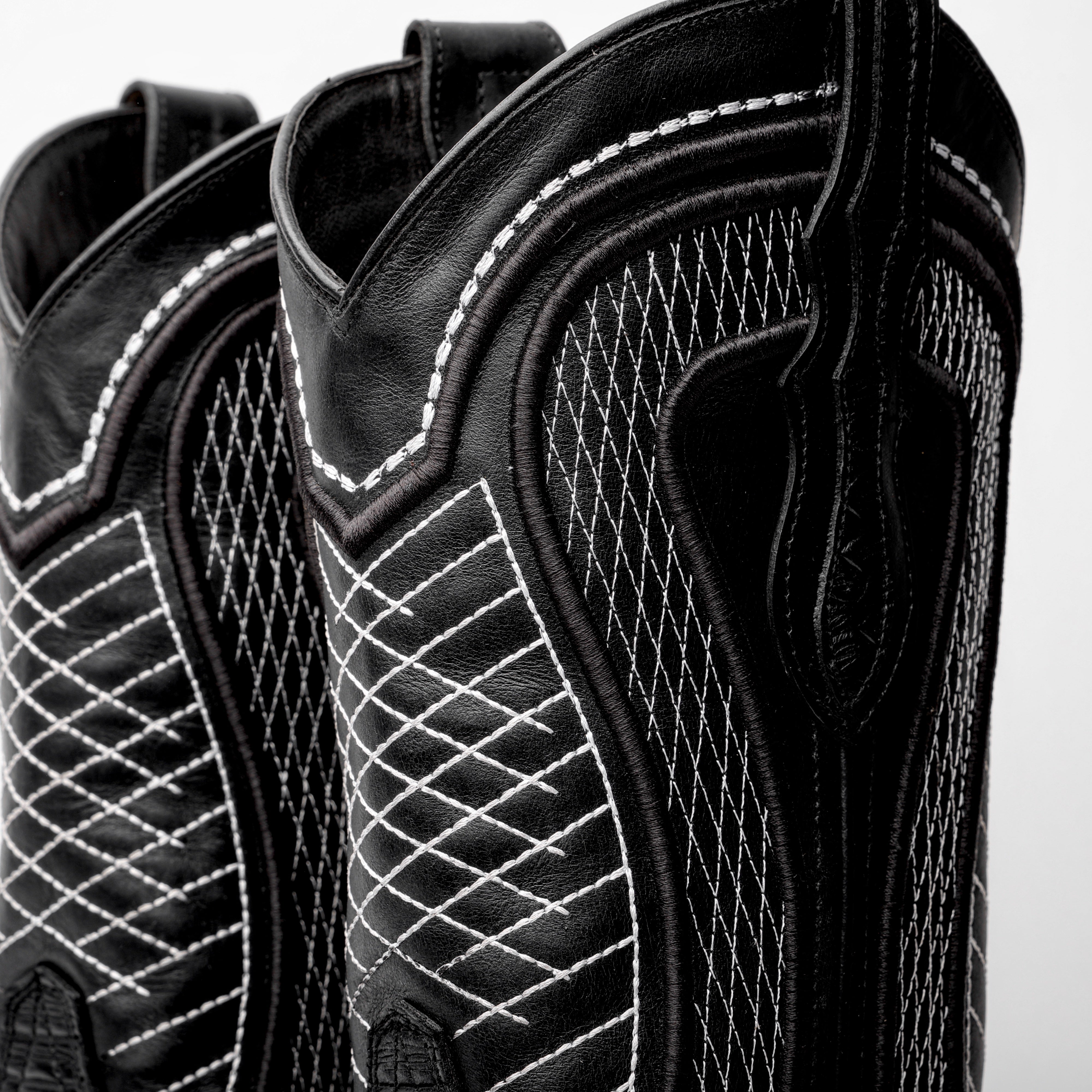 Black Python Leather Boots - Square Toe