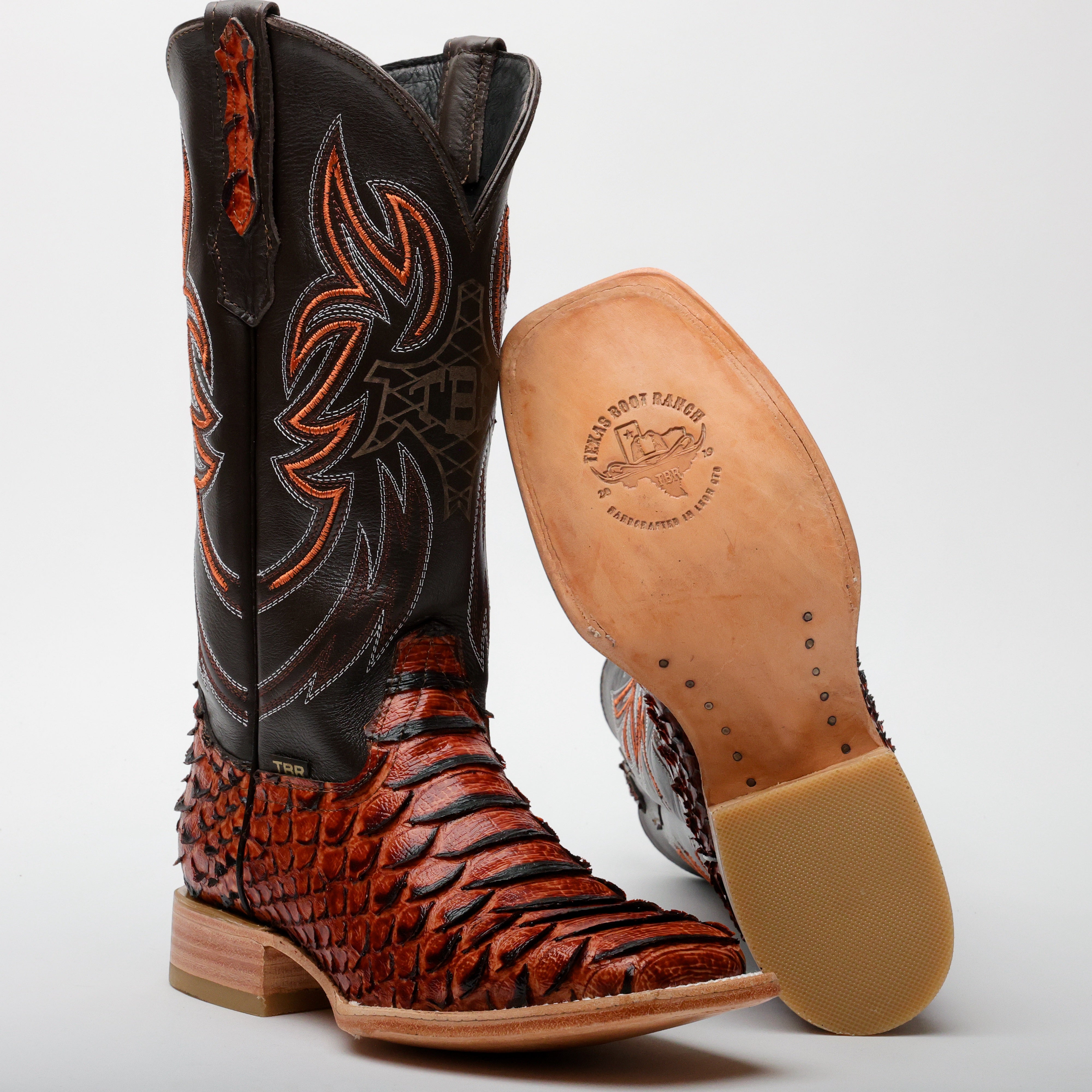 Cognac Python Leather Boots - Square Toe