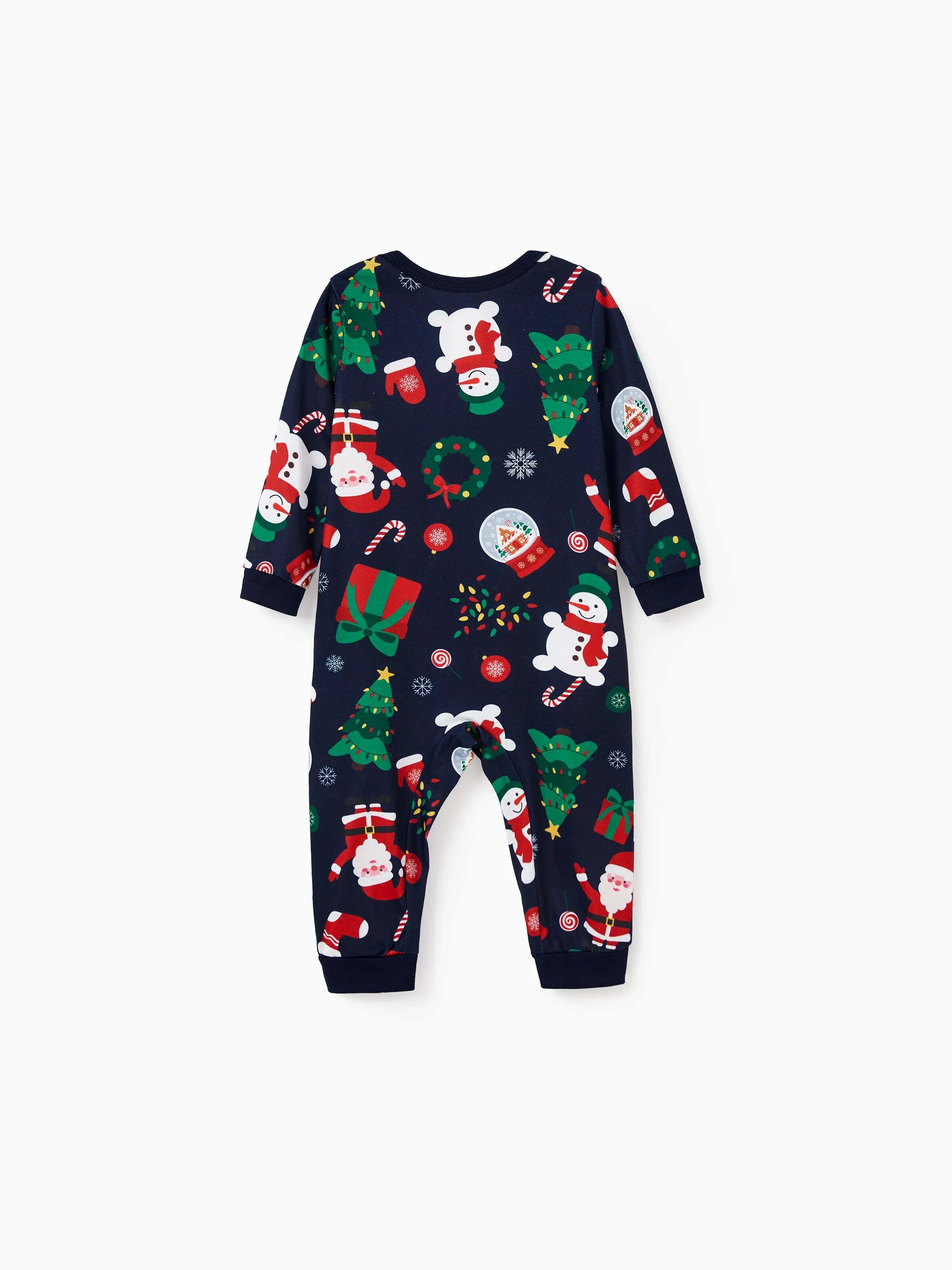 Christmas Matching Family Pajamas Set Glow In The Dark Santa Claus Dark Blue PJS with Christmas Socks Deep Blue