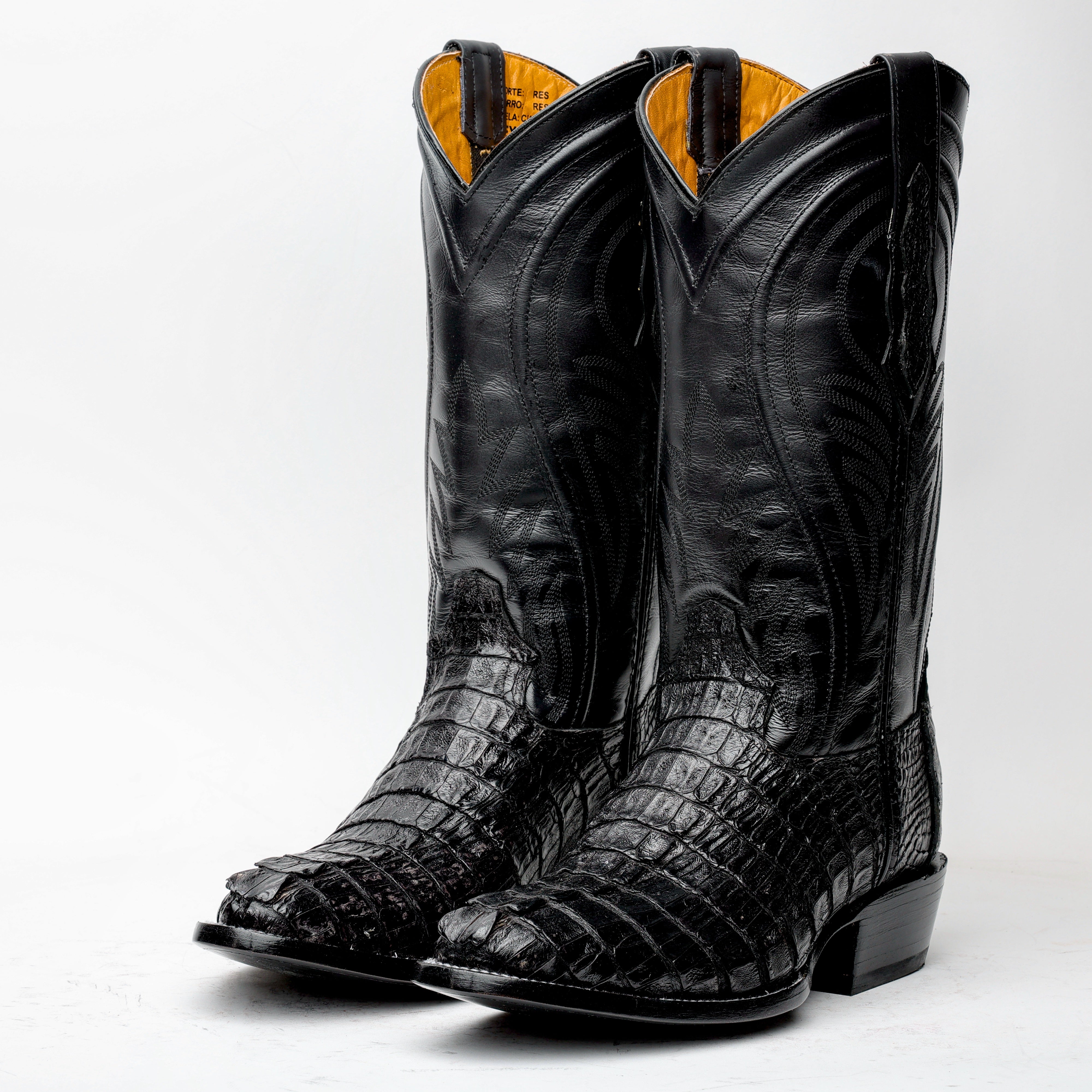 Black GENUINE Caiman Tail Boots - Round Toe