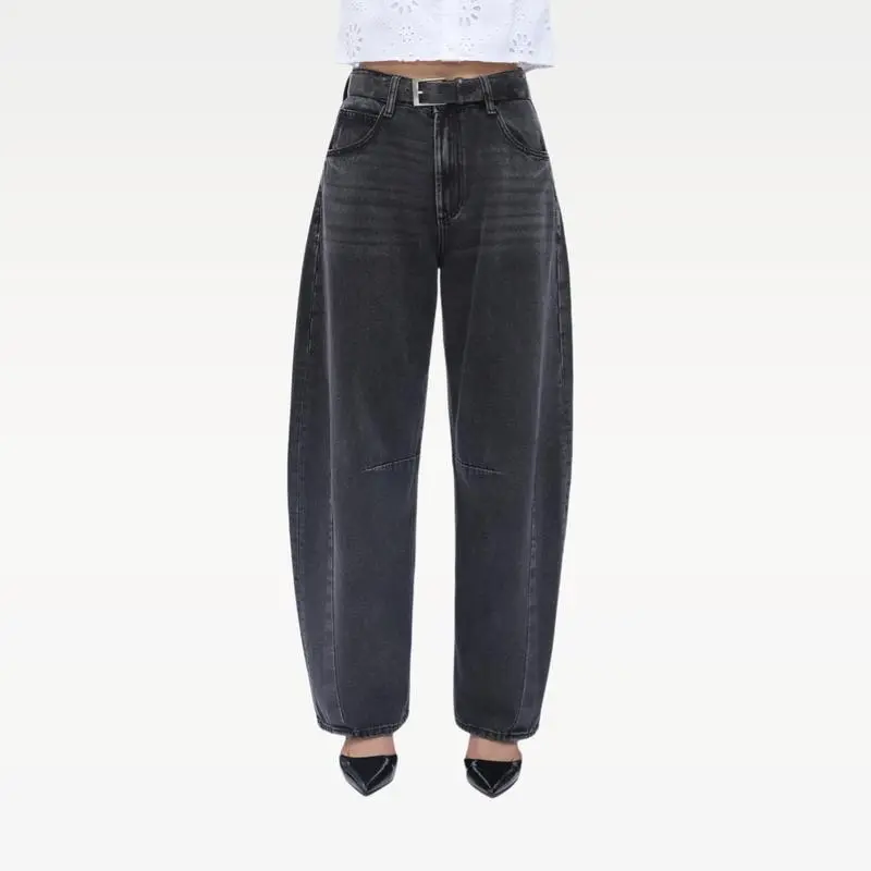 Women High Waist Baggy Barrel Leg Jeans
