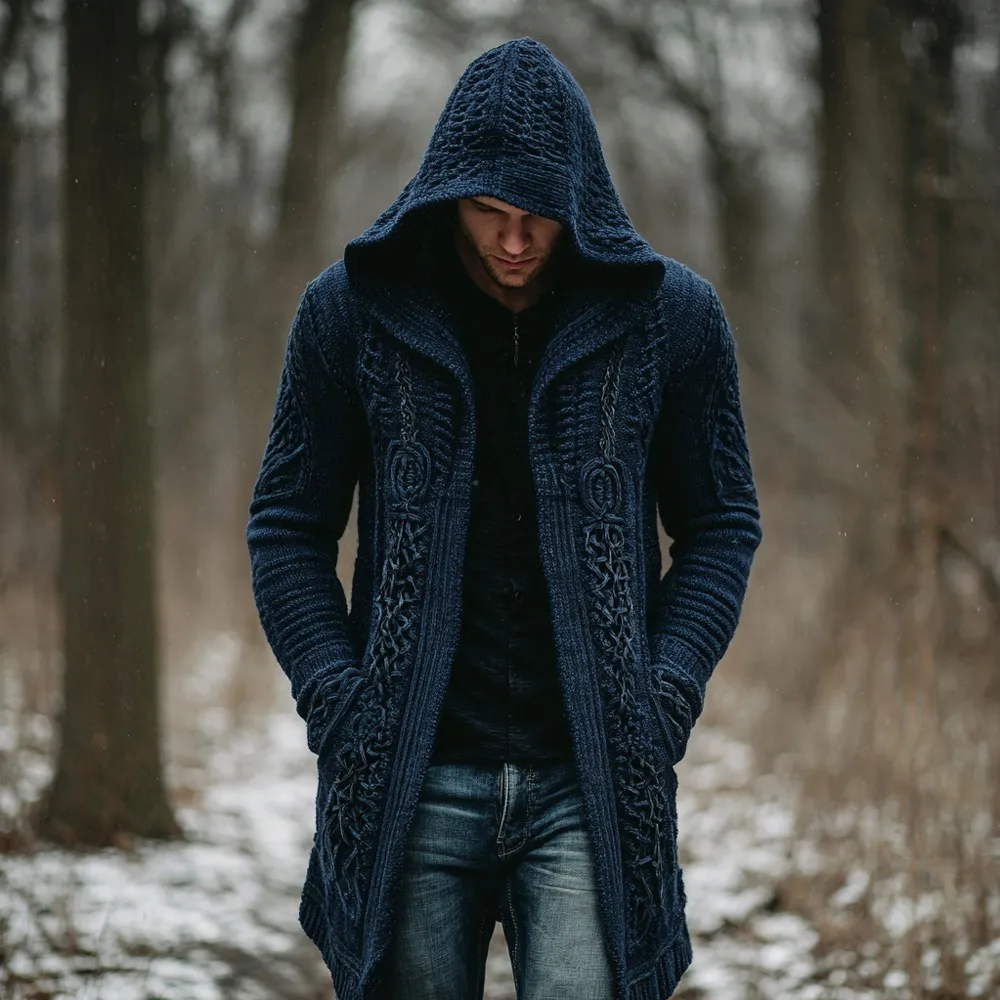 Men's Viking Inspired Vintage Cozy Knit Sweater Coat