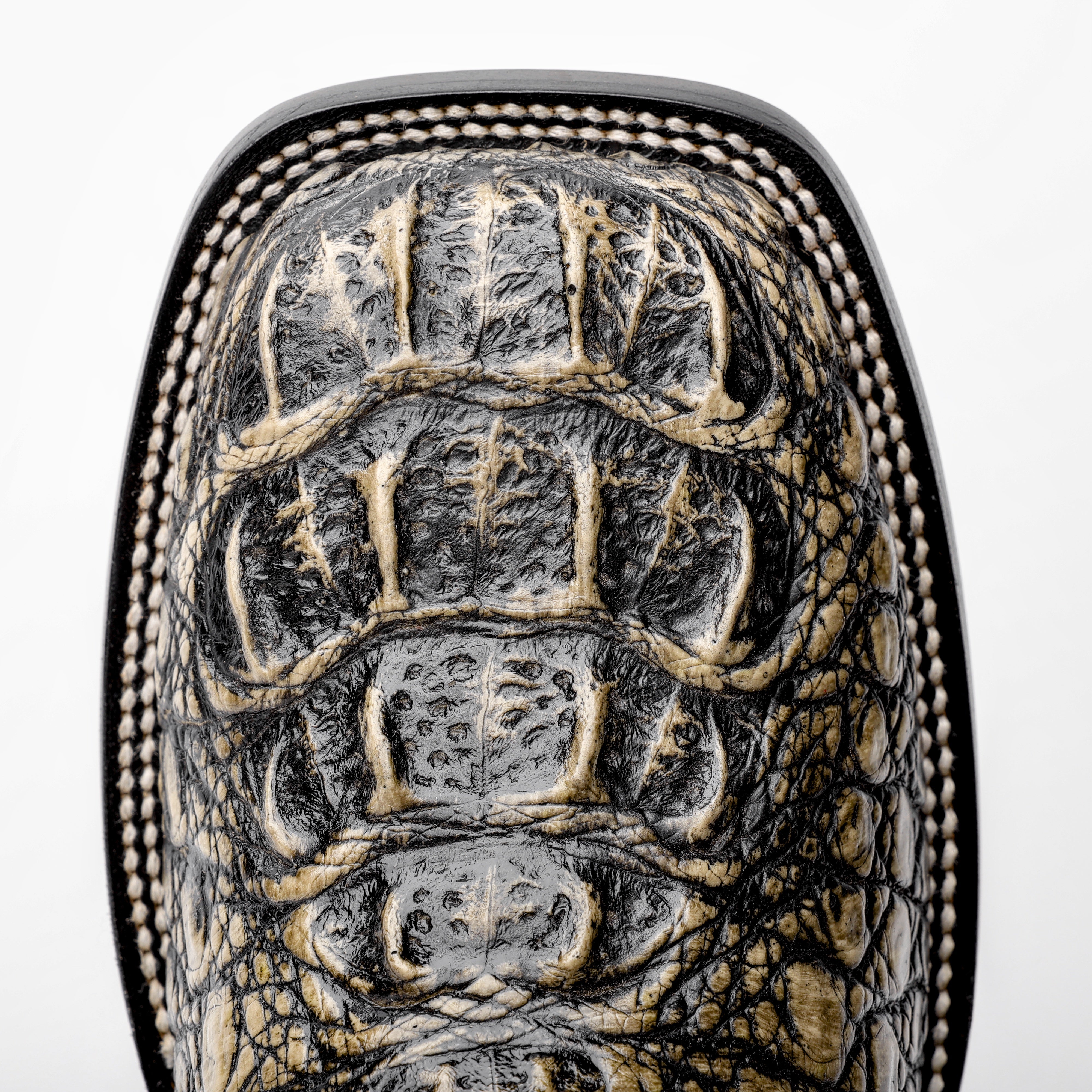 Desert Rustic Caiman Neck Leather Boots - Square Toe