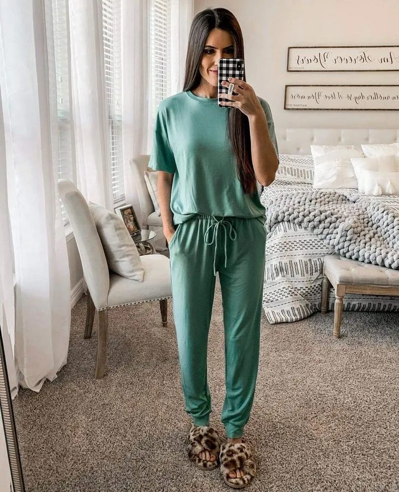 Women's 2-Piece Set Summer Outfits Crew Neck Short Sleeve Tracksuit Jogger Set