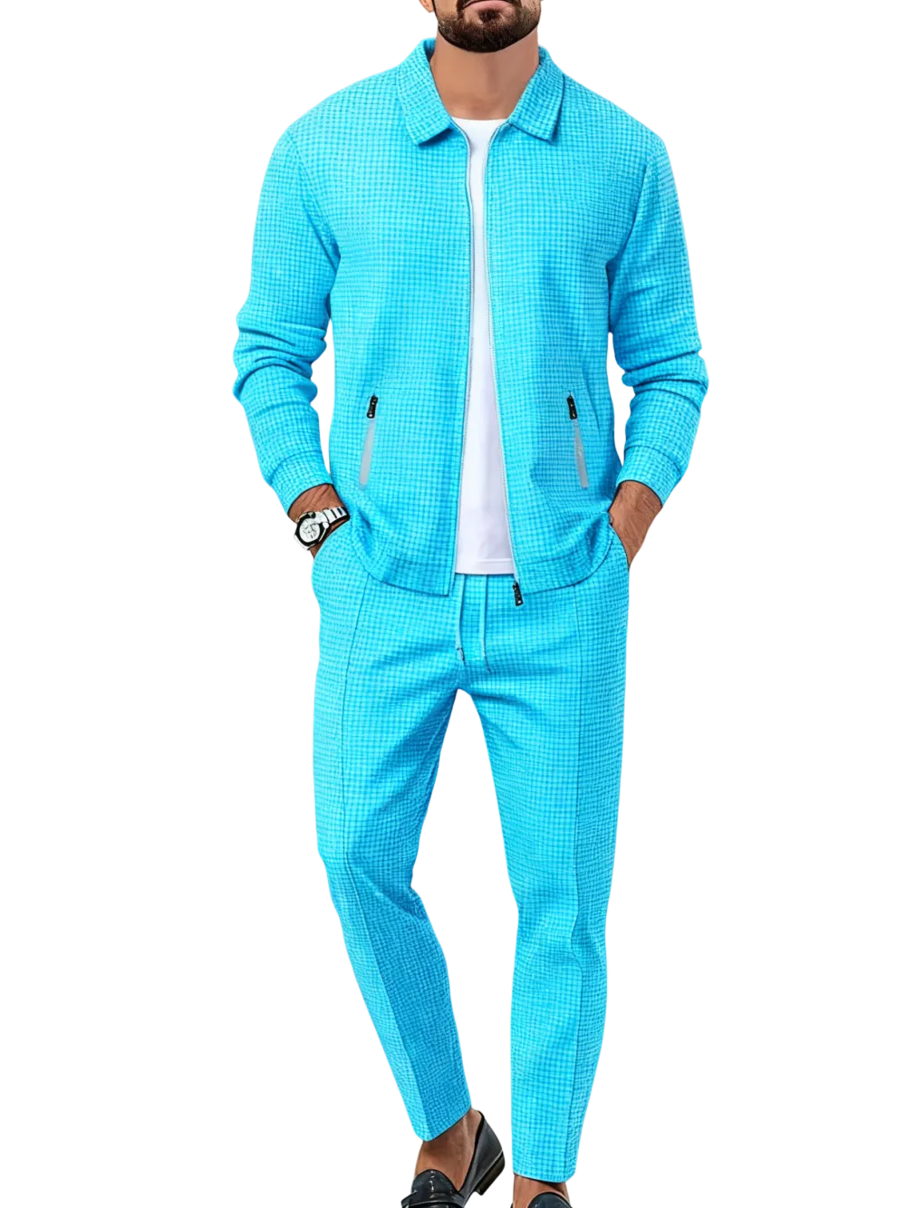 Men's solid color sports two-piece set