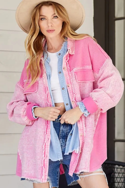 Lime 'N' Chili Oversized Mineral Wash Cotton Gauze Shacket