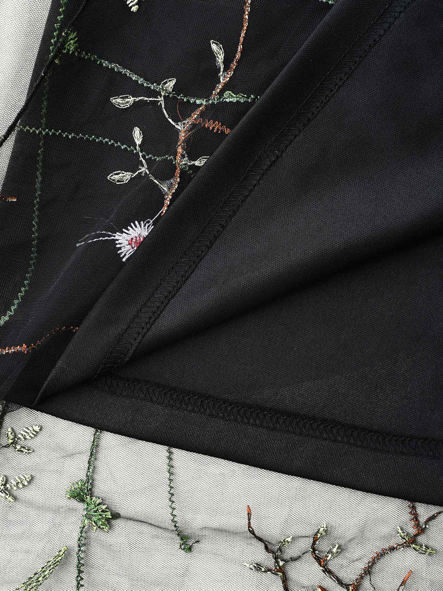 Floral Embroidered Elastic Waist Lined Midi Dress