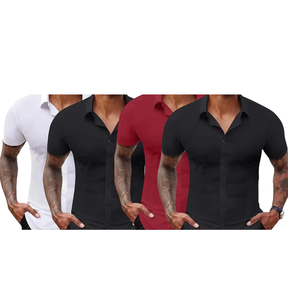 Men's Stretch Dress Shirts Short Sleeve Slim Fit Business Casual Button Down Shirts Muscle Fit Men's Dress Shirts Shortsleeve Menswear gifts for dad
